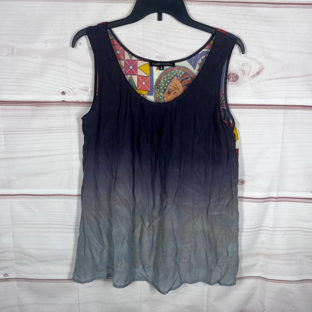 Tanvi Kedia Tank Top Women Medium Multicolor Ombre Sleeveless Rayon Pleated Boho